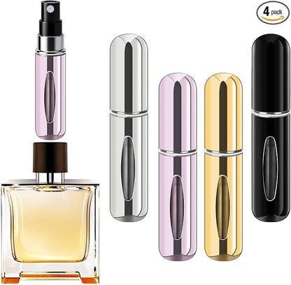 Refillable Perfume Portable Atomizer Bottle Refillable Perfume Spray, Travel Perfume (5ml, 4 Pack) (Silver, Pink, Gold, Black)