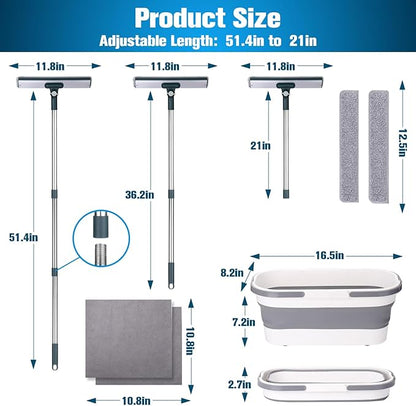 XANGNIER Window Cleaning Kit Tool with Storage Bucket,Window Washing Kit with Extension Pole,Professional Windows Washer Cleaner Squeegee Kits,Commercial&Household Use,Indoor&Outdoor High Windows