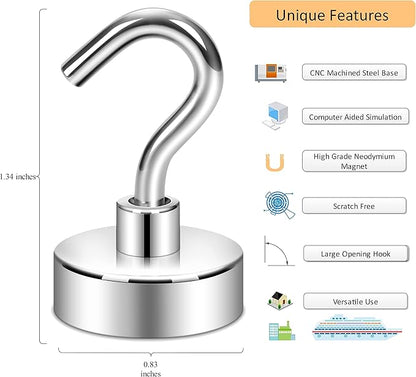 Neosmuk Magnetic Hooks, Heavy Duty 40lb+ Strong Magnet Hook for Cruise Cabins, Cruise Ship Essentials for Hanging, Metal Wall Refrigerator Hangers (Silver, 10 Pack)
