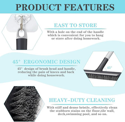 AONEZ Floor Scrub Brush with Long Handle - Adjustable Handle 2 in 1 Scrape and Heavy-Duty Stiff Bristle Floor Scrubber Brush for Cleaning Bathroom, Kitchen Patio Tile Garage and Deck