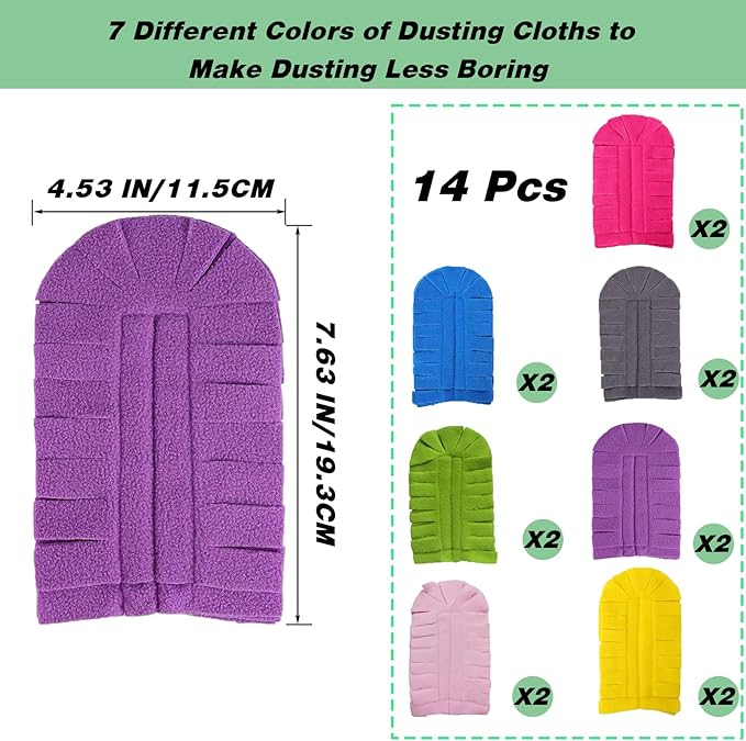 14 Pcs Duster Refill Fleece Refills for Swiffer, Hand Dusters Cleaning Reusable Duster Pads for Ceiling Fan, Washable Dusters for Window, Sofa and Flooring, Rainbow Colors