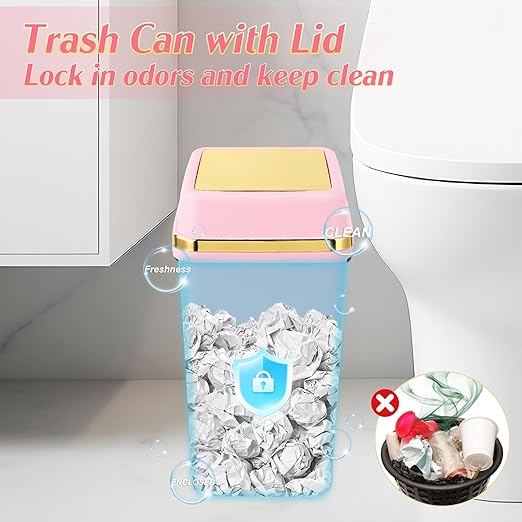 3 Pack Bathroom Trash Can with Lid 4 Gallon Small Trash Can with Swing Lid Bathroom Garbage Can with 150 Counts Trash Bags for Kitchen Bedroom Office(1 White 1 Pink)
