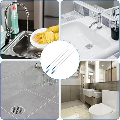 4 Packs Snake Drain Hair Removal Tools, 17.7" Long Flexible Drain Cleaning Brush, Sewer Drains Brush, Drains Clog Remover, Shower Clog Remover for Curved Pipes and Slim Holes