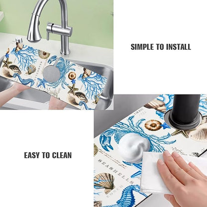 Sink Faucet Absorbing Mat, 2 Pack Drying Mat Around Faucet Sink Splash Guard Behind Faucet Sinkmat For Kitchen Bathroom Island Rv 15 * 5.5 Inch (38 * 14 cm)