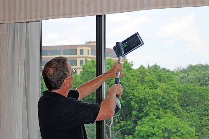 Cleano 2' Indoor Window and Surface Cleaning System - Cleaning Reach of up to 8 Feet | Micro Spray Delivers Water and Solution | Refillable Solution Globe | Includes 1 Glass Pad & 1 Spot Pad