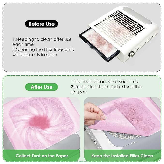 220 Sheets Nail Dust Collector Filter Paper: Disposable Dust Vacuum Filter for Most Nail Dust Fan Extractor Machine, Dust Cleaner Replacement Filter Paper Nail Tech Supplies Accessories for Home Salon