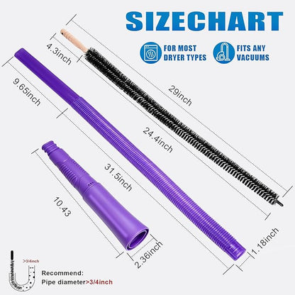 Dryer Vent Cleaner Kit: Vacuum Hose With Brush & Gloves Fits for Vacuums Cleaner, Refrigerator Condenser Coils, and Tight Spaces Behind Appliances, Deep Cleaning Tools for Clogged Ducts- Purple