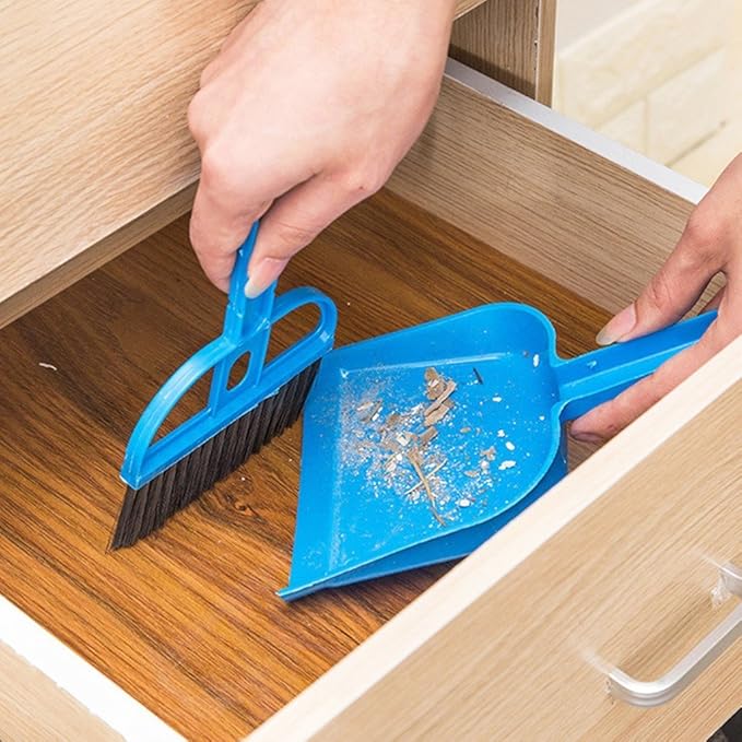 Pet Cage Broom Brush Dustpan Set - Small Cat Litter Sweeper for Pet Cage Clean and Car Keyboard Brush (Blue)