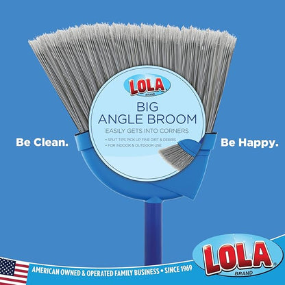 Angle Broom, Indoor, 13" W, Large Style - Made w/Recycled Soda Bottle Bristles & High Gloss Resin Coated Steel 4-Piece Handle, by LOLA, 1 Pack