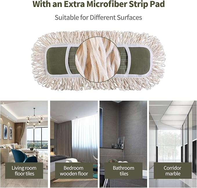 Eyliden Dust Mop with 2 Washable Pads for Hardwood & Tile Floors | 32.9"-52.6" Adjustable Handle, 360° Swivel, One-Touch Pad Release | Wet Dry Floor Cleaning Push Broom