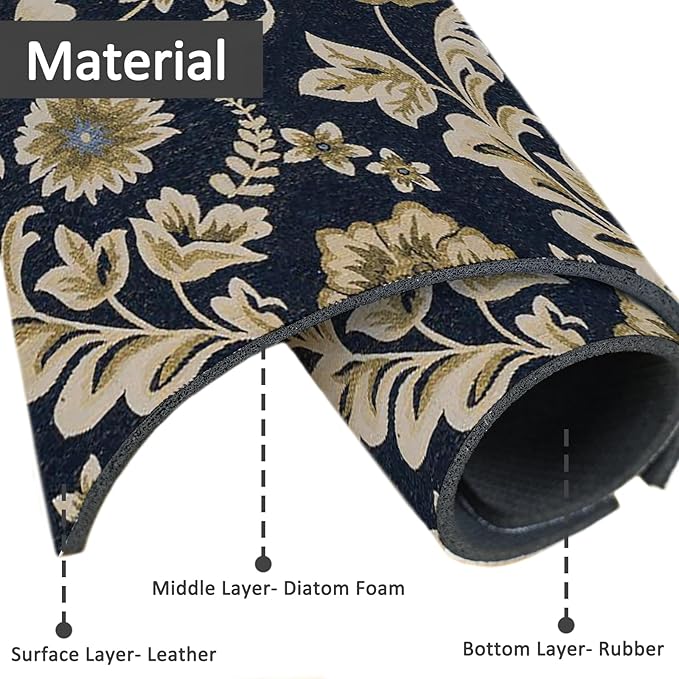 2PCS 24" X 5.5" Kitchen Sink Splash Guard Faucet Mat Floral Flower Super Absorbent Fast Drying Faucet Guard & Draining Mat Sink Splash Guard Behind Faucet for Kitchen, Bathroom