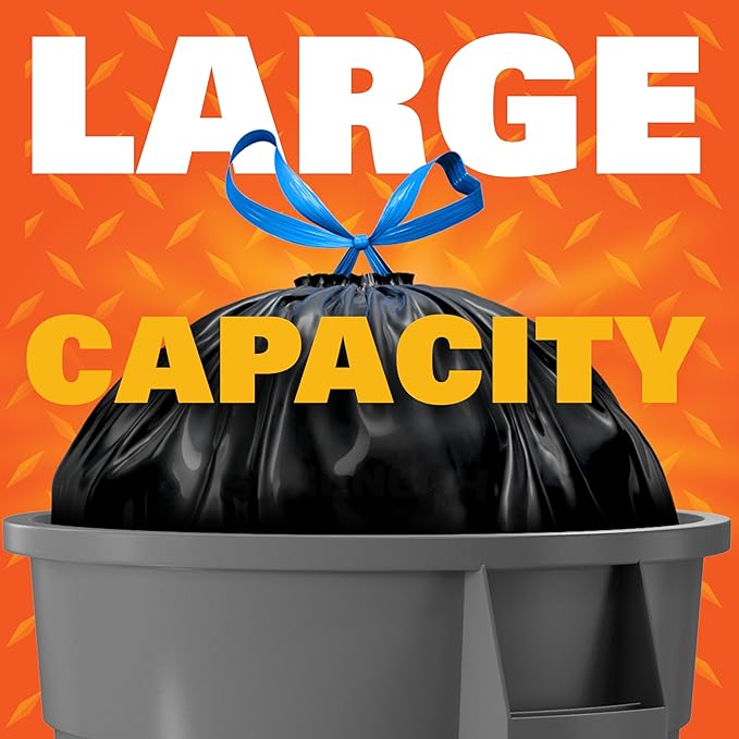 Hefty Strong 30 Gallon Trash Bags, Large Trash Bags 30 Gallon Size, Durable Drawstring Enclosure, Resists Punctures, Leaks, and Tears, Black, Unscented, 56 Bags (Pack of 3)