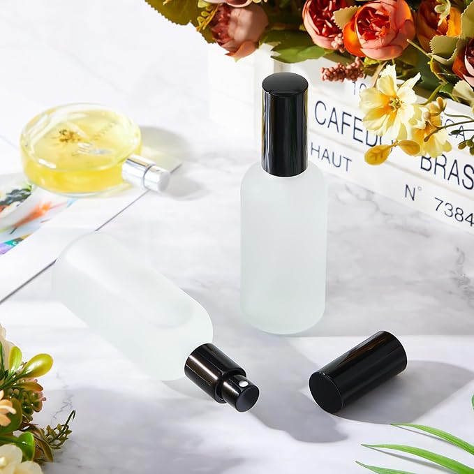Tessco for you 1 Pcs Glass Spray Bottles Empty Perfume Atomizer Refillable Clear Decorative Empty Bottles with Fine Mist Sprayer Pump for Face Body Travel (Black,3.4 oz)