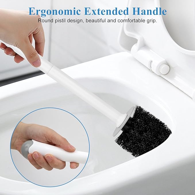 Toilet Bowl Brush and Holder, Toilet Scrubber 2 Pack with Long Handle, Easy to Hide, Drip-Proof, Deep Cleaning