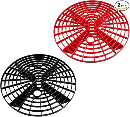 2 PCS Car Wash Bucket Insert, Plastic Wash Bucket Insert Removes Dirt Debris for Car Detailing Cleaning, Auto Detail Grit Trap Fits 12 Inch Diameter or 3-5 Gallon Bucket (Black+Red)