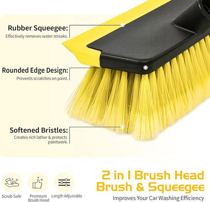 Ordenado 56" Car Wash Brush with Long Handle - Car Cleaning Brush with Soft Bristle & Squeegee, Scratch-Free Car Cleaning Mop Kit for Washing Exterior & Snow, Universal for RV Boat Truck SUV Yellow