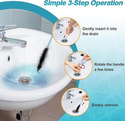 4 Pack Snake Drain Hair Removal Tool, Reusable Drain Snake Hair Drain Clog Remover Tool, 50 Inch Anti-break Steel Shower Drain Snake for Bathtub, Bathroom Sink Drain Unclog