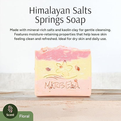Marbela Cosmetics Himalayan Salt Springs Handmade Soap Bar - Hydrating Mineral Salt Clay Face & Body Soap - Citrus Floral with Litsea Cubeba Scent - Vegan Cruelty Free Artisan 3.5 Oz
