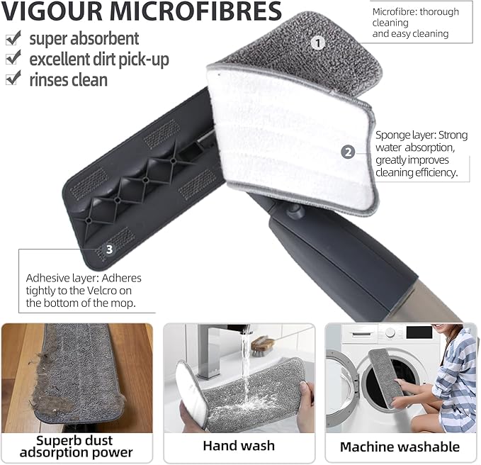 Spray Mop for Floor Cleaning with 360° Rotation - Multi-Surface Floor Cleaner for Wet/Dry Mopping Lightweight Handle for Kitchen Bathroom Hardwood&Tile Floors
