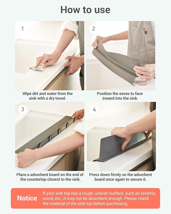 DEARCUS Kitchen Sink Splash Guard 19.7 Inch – Soft Silicone Water Shield for Apartment, Small Kitchen & Bathroom Sinks, Keeps Clothes Dry During Dishwashing, Strong Suction Non-Slip (Gray)