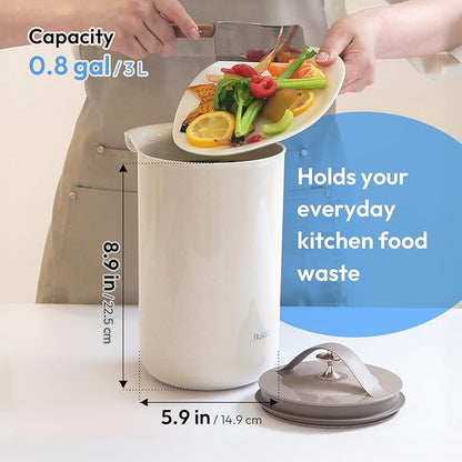 Carrotez Compost Bin for Kitchen Countertop, 0.8 Gallon (3 Liter) Small Food Waste Mini Compost Bin with Lid, Odorless Vacuum Seal, Stain Resistant - Beige