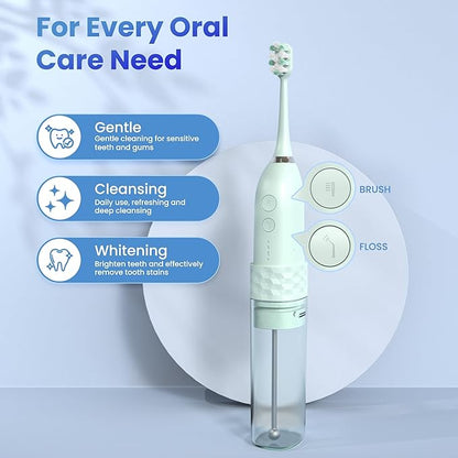 Electric Toothbrush with Water flosser, 2 in 1 Teeth Cleaning Kit, Toothbrush and Water flosser Combo, 25 - Day Battery, Travel Toothbrush with Water Bottle(Green)