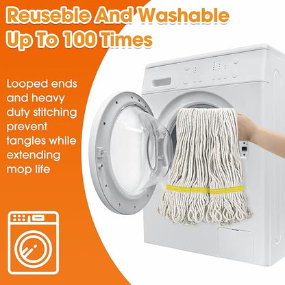 Eccliy 6 Pack Mop Heads Replacement Commercial Industrial Mop Heads Heavy Loop End Cotton String Heavy Duty Refills Wet Washable Refills for Home General Floor Cleaning (White,Yellow)