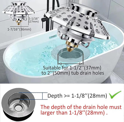 AzWzz Universal Tub Stopper Bathtub Drain Plug, Pop Up Tub Drain Hair Catcher, Drain Cover with Strainer, for 1-3/8 to 2in Bath Drain Hole