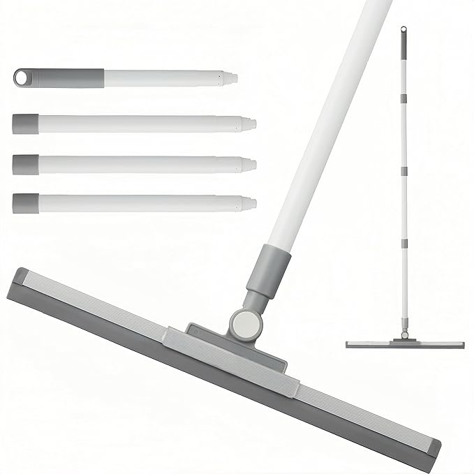 Floor Squeegee for Concrete Floor, Squeegee Broom, Magic Air Broom with 52'' Long Handle and 20'' Rubber Rotating Head for Shower Glass Doors, Bathroom Tile, Pet Hair, Window and Glass