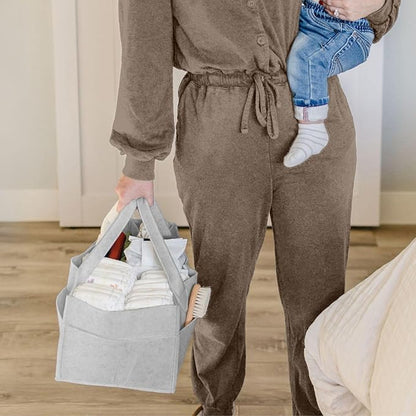 PUTSKA Baby Diaper Caddy Organizer - Nursery Storage Basket for Diaper Station, Baby Basket Shower List and Registry Gift Must-Haves, Newborn Essentials, Nursery Decor for Boy or Girl - Grey, XL
