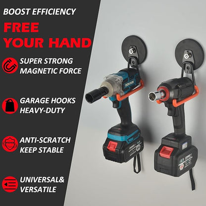 MUTUACTOR Updated Super Strong Magnetic Hooks,40lbs Anti-Scratch Large Garage Hooks for Hanging,2-Pack Magnetic Hooks Heavy Duty for Organizing Heavy Impact Drivers Trailer Cord Garden Tool Box