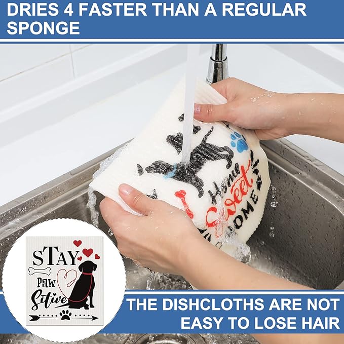 Funtery 8 Pcs Dog Swedish Kitchen Dishcloths Reusable Swedish Absorbent Sponge Cloths Washable Kitchen Dish Towel Quick Drying Decorative for Animal Lover Gifts for Women Hand Towel