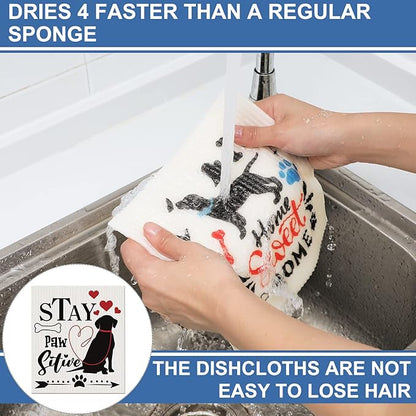 Funtery 8 Pcs Dog Swedish Kitchen Dishcloths Reusable Swedish Absorbent Sponge Cloths Washable Kitchen Dish Towel Quick Drying Decorative for Animal Lover Gifts for Women Hand Towel