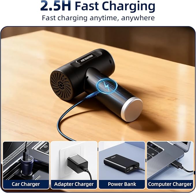 Compressed Air Duster & Vacuum Cleaner-3 Gear Adjustable 100000RPM Handheld Car Vacuum/Air Blower,Electric Air Duster with LED Light for Keyboard Electric Devices Cleaning.Replaces Compressed Air Cans
