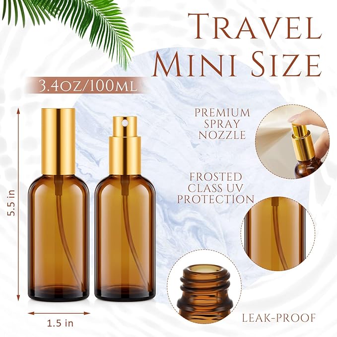 Tessco for you 20 Pcs Glass Spray Bottles Empty Perfume Atomizer Refillable Clear Decorative Empty Bottles with Fine Mist Sprayer Pump for Face Body Travel (Gold Brown,3.4 oz)