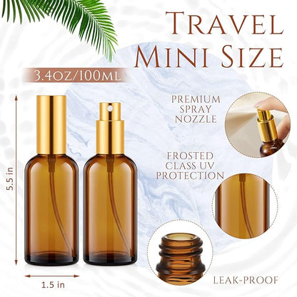 Tessco for you 20 Pcs Glass Spray Bottles Empty Perfume Atomizer Refillable Clear Decorative Empty Bottles with Fine Mist Sprayer Pump for Face Body Travel (Gold Brown,3.4 oz)