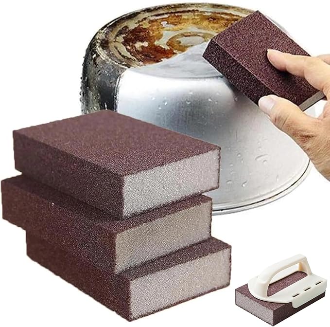Magic Nano Carbide Cleaning Sponge, Emery Scrubber Brush for Rust Cleaning, Heavy Duty Carborundum Nanosponge for Pots, Pans, Tire, Bathroom, Kitchen & Outdoor (3Pcs)