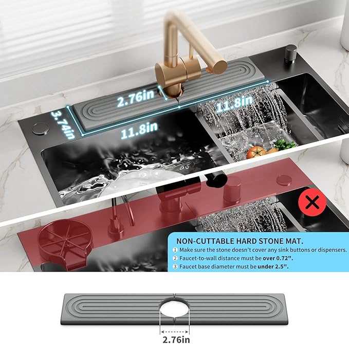 Faucet Mat for Kitchen Sink, Diatomite Sink Splash Guard, Quick Dry Stone Sink Tray, Non-Slip Water Absorbing Mat for Kitchen & Bathroom Counter, 23.6" x 3.9"
