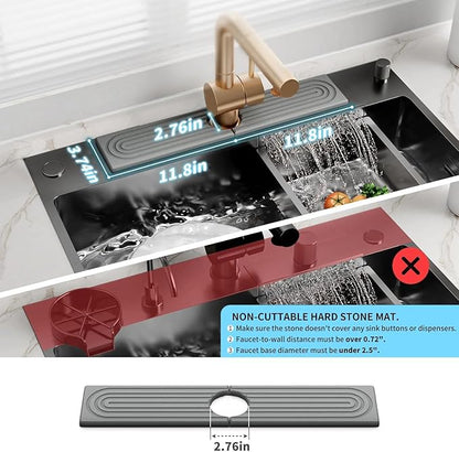 Faucet Mat for Kitchen Sink, Diatomite Sink Splash Guard, Quick Dry Stone Sink Tray, Non-Slip Water Absorbing Mat for Kitchen & Bathroom Counter, 23.6" x 3.9"