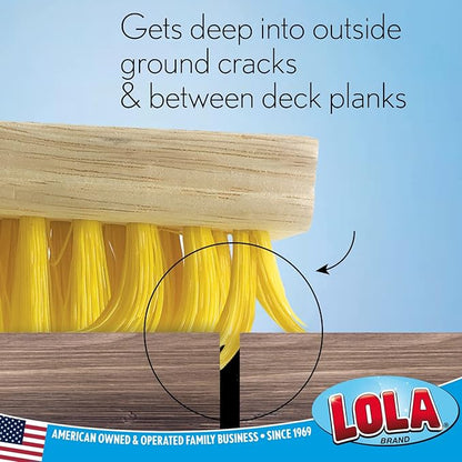 LOLA Deck Scrub Brush with Stiff Bristles, Heavy Duty Outdoor Scrub Broom for Patios, Decks, Concrete & Tile, Removes Dirt, Grime, Leaves & Snow, Wet or Dry Use, 1 Count