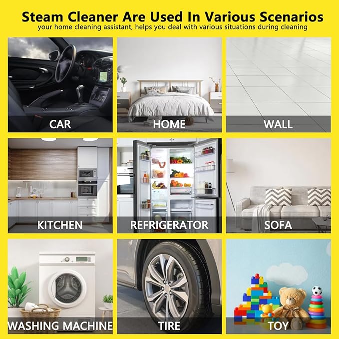 2026 New 3 Level Adjustable Pressurized Handheld Steam Cleaner for Home, 10s Heat-Up Handheld Steamer for Cleaning, 1.6 Qt Tank Portable Steam Cleaner Handheld for Car (Yellow, 1 Set)