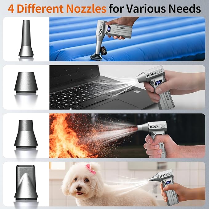 Electric Air Duster, 180,000RPM Super Power Compressed Air Duster, 4-Gear Adjustable Cordless Air Blower with LED Light, Rechargeable Dust Blower for Computer, Keyboard, Outdoor, Home and Car