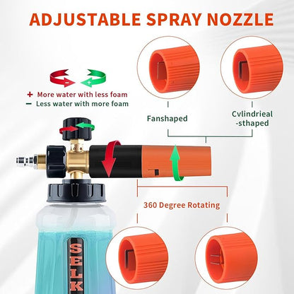 Selkie 5000PSI Pressure Washer Gun with Foam Cannon, Pressure Washer Sprayer Gun with Dual Adjustable Snow Foam Lance with 7pcs Nozzles,1/4" Quick Connector,4350PSI