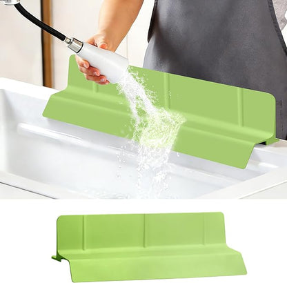 18Inch Sink Splash Guard – Extended Length & Tall Silicone Kitchen Sink Splash Guard with Overhang Drainage Design & Strong Suction Cups for Countertop(Green, 18''x3.5'')