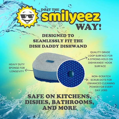 Smilyeez Blue Dotted Non-Scratch Scrubbing Sponge Refill for use with The Dish Daddy (Reg. TM) Dishwand - (10 Pack) Replacement Head
