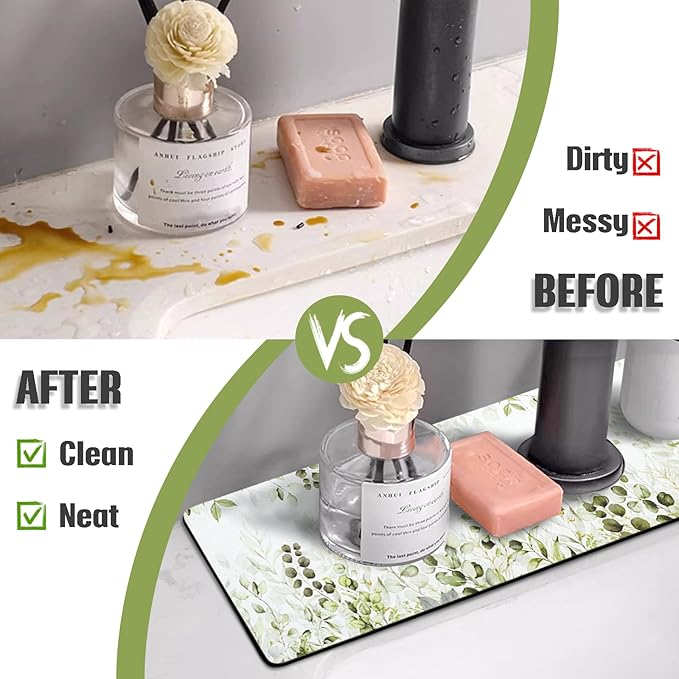 Sink Faucet Absorbing Mat, 2 Pack Drying Mat Around Faucet Sink Splash Guard Behind Faucet Sinkmat For Kitchen Bathroom Island Rv 24 * 5.5 Inch (60 * 14 cm)