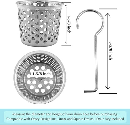 Shower Drain Strainer for Oatey Designline Shower Drain, Linear and Square with Shower Drain Key for Drain Grate Removal, Stainless Steel