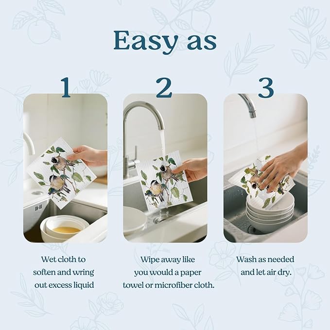 Swedish Dishcloths for Kitchen, Bird Dish Rags Kitchen Dish Towels for Washing Dishes, 4 Pack Reusable Paper Towels, Sponge Cloths for Home Cleaning Baking Cooking
