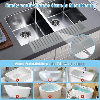 Silicone Sink Edge Protectors 4" x 24", Upgrade Kitchen Sink Splash Guards With Suction Cup, Splash Guard For Bathtub Sink, Countertop Protectors For Quartz Kitchen Sink（Gray）