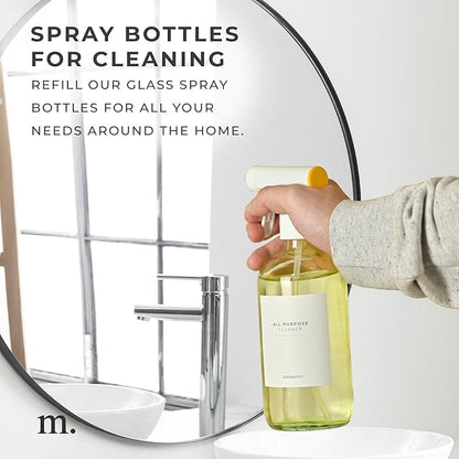 MAISONOVO Glass Kitchen Spray Bottle 16 Oz Pack of 2 - Yellow Food Grade Spray Bottle with Fortified Glass - Ideal for Oil, Vinegar, Cooking, BBQ, Food Prep, Countertops & Kitchen Use - 16 Labels